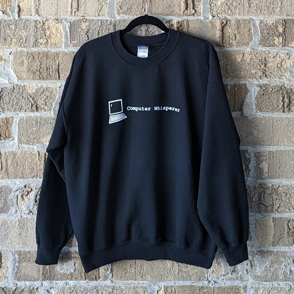 Vintage 90s Computer Whisperer Crew Neck Sweatshirt Black Unisex Large - Picture 1 of 6